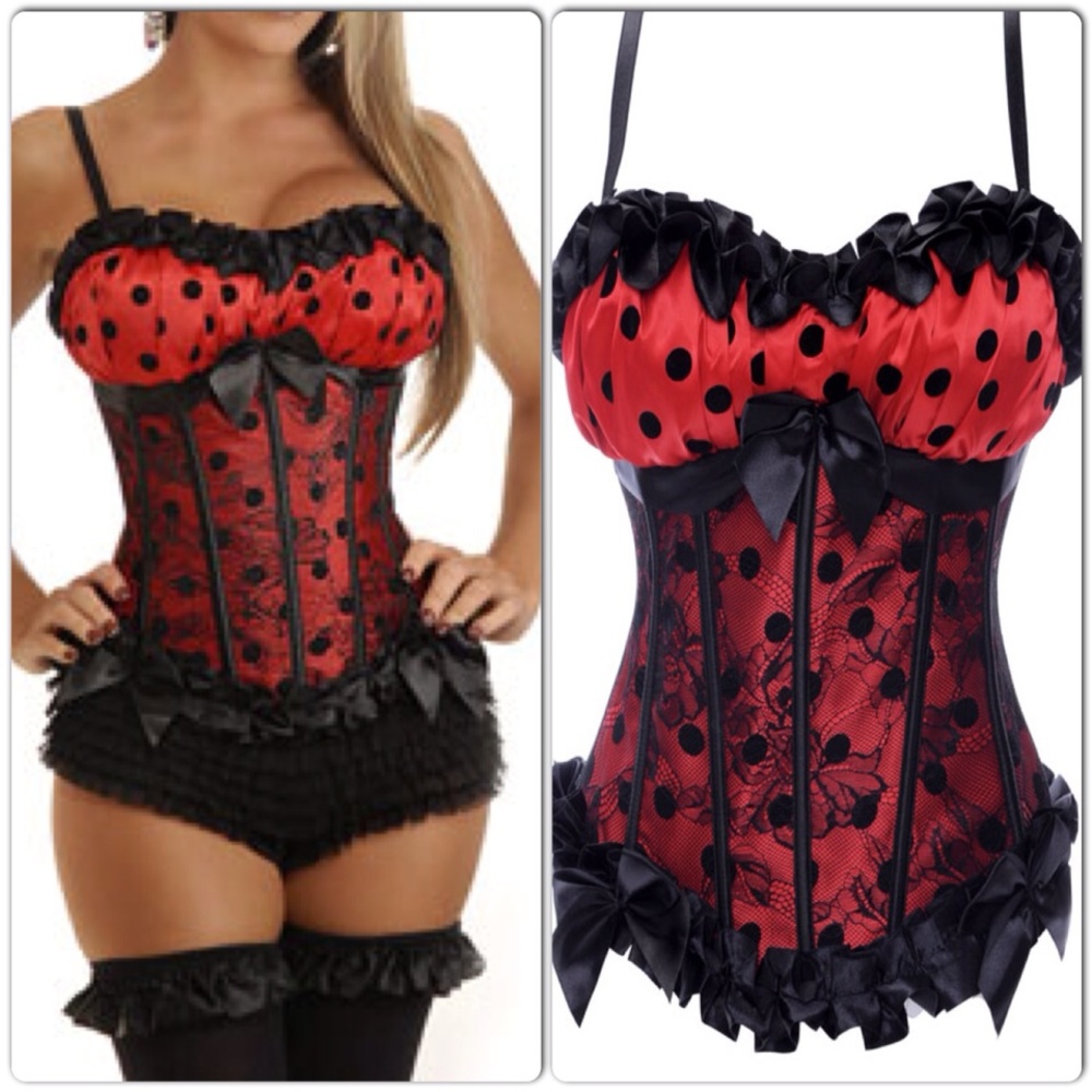 New!! Embroidered Lace Dot Corset - Red